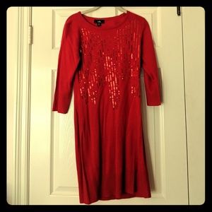Red Sequined Sweater Dress